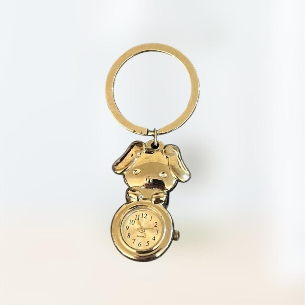 Cute Silver Puppy Clock Keychain 3” As is kawaii